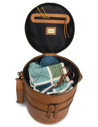 Borsa portaoggetti in pelle per il lavoro a maglia Muud Bturn - Whisky