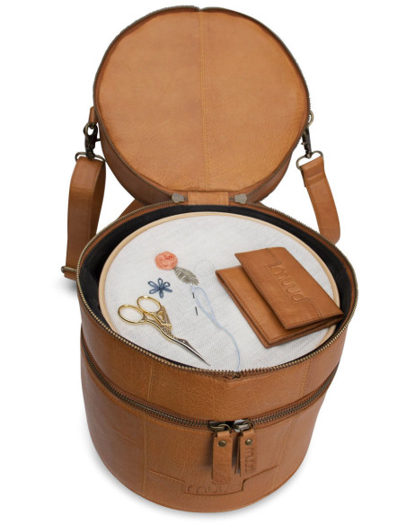 Borsa portaoggetti in pelle per il lavoro a maglia Muud Bturn - Whisky