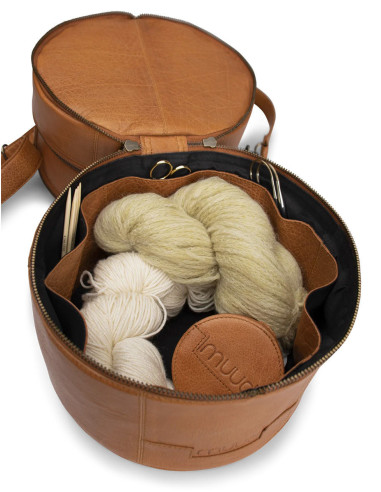 Borsa portaoggetti in pelle per il lavoro a maglia Muud Bturn - Whisky