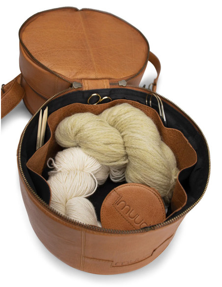 Borsa portaoggetti in pelle per il lavoro a maglia Muud Bturn - Whisky