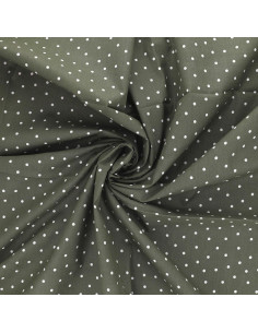 Tessuto popeline di cotone a pois - Verde grigio