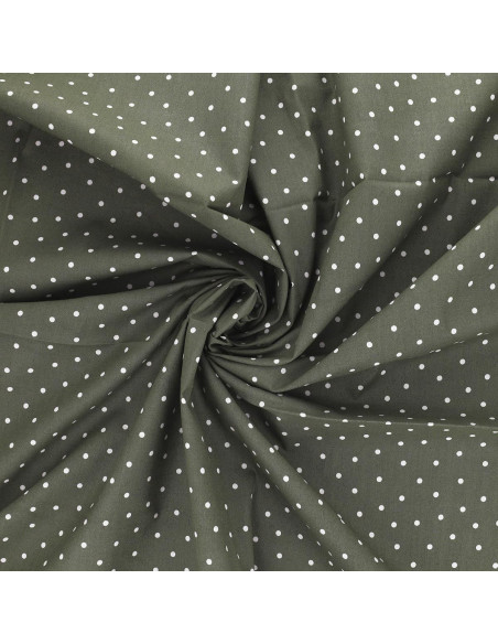 Tessuto popeline di cotone a pois - Verde grigio
