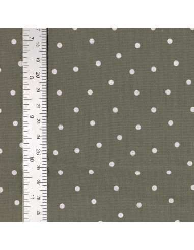 Tessuto popeline di cotone a pois - Verde grigio