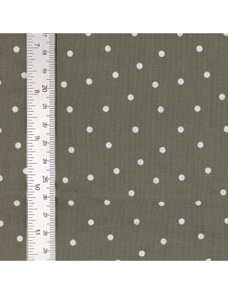 Tessuto popeline di cotone a pois - Verde grigio