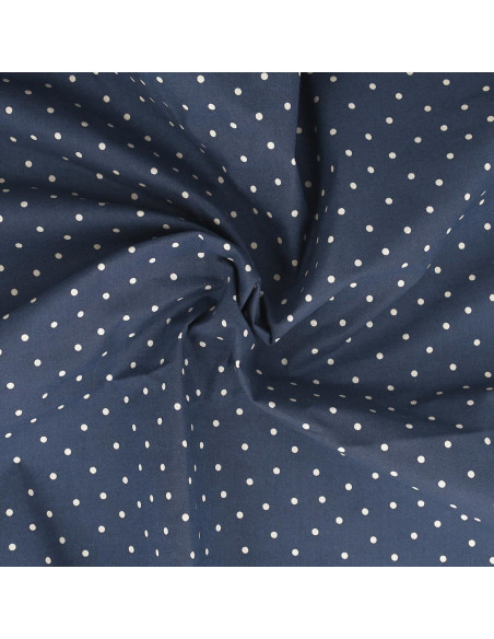 Tessuto popeline di cotone a pois - Indigo