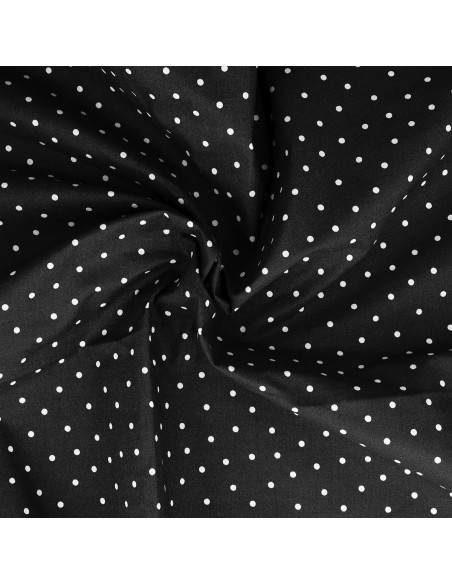 Tessuto popeline di cotone a pois - Nero