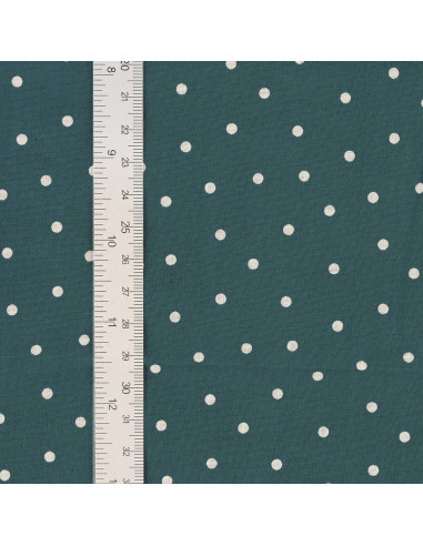 Tessuto popeline di cotone a pois - Blu petrolio