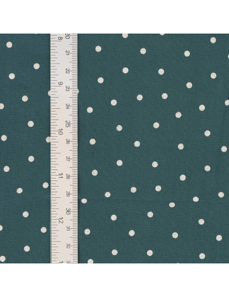 Tessuto popeline di cotone a pois - Blu petrolio