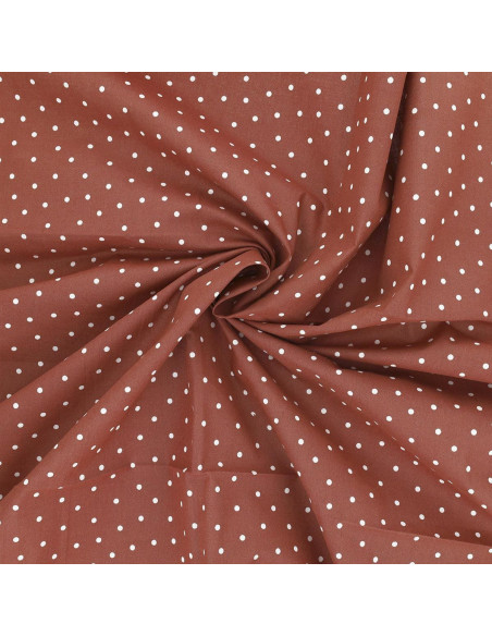 Tessuto popeline di cotone a pois - Terracotta