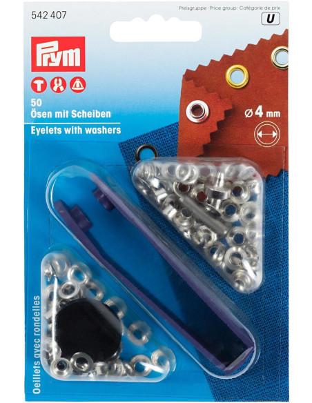 Scatola 50 occhielli 4 mm con strumento di fissaggio - Argento