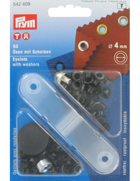 Scatola 50 occhielli 4 mm con strumento di applicazione - Nero