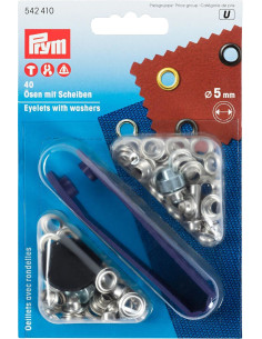 Scatola 40 occhielli 5 mm con strumento di fissaggio - Argento