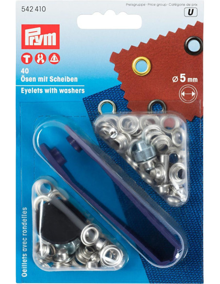 Scatola 40 occhielli 5 mm con strumento di fissaggio - Argento
