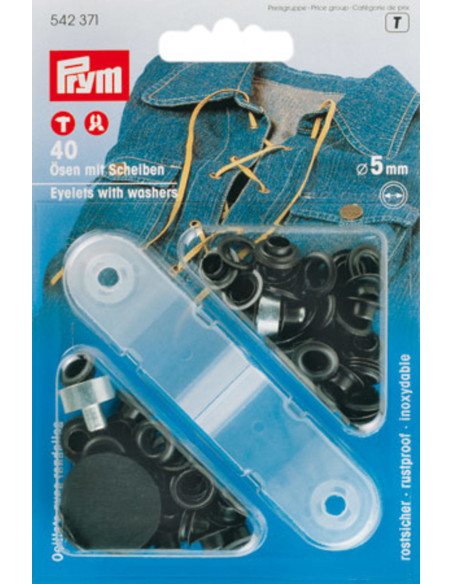 Scatola 40 occhielli 5 mm con strumento di fissaggio - Nero
