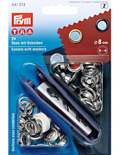 Scatola 24 occhielli 8 mm con strumento di fissaggio - Argento