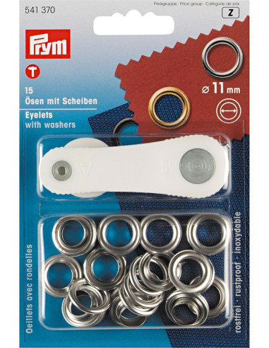 Scatola di 15 occhielli da 11 mm con strumento di montaggio - Argento
