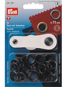 Scatola di 15 occhielli da 11 mm con strumento di applicazione - Nero