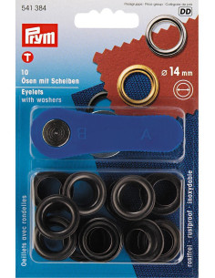 Scatola 10 occhielli 14 mm con strumento di montaggio - Nero