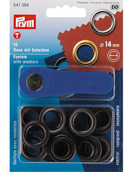 Scatola 10 occhielli 14 mm con strumento di montaggio - Nero