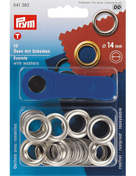 Scatola 10 occhielli 14 mm con strumento di applicazione - Argento