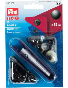 Scatola di 10 bottoni a pressione anorak Bruni con attrezzo 15 mm