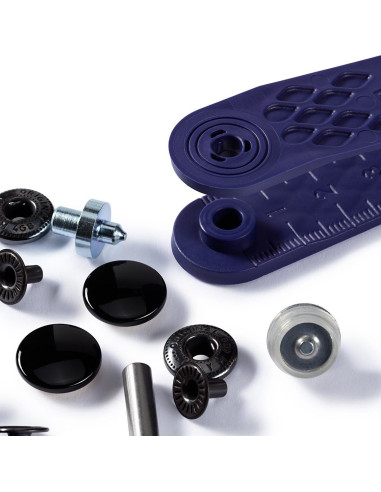 Scatola di 10 bottoni a pressione anorak Nero con attrezzo 15 mm