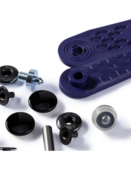 Scatola di 10 bottoni a pressione anorak Nero con attrezzo 15 mm