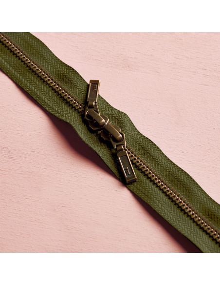 Chiusura a doppio cursore Ottone e Verde Ivy 40 cm - Atelier Brunette