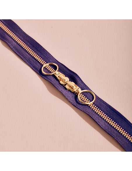 Chiusura a doppio cursore Gold e Majestic Purple 40 cm - Atelier Brunette