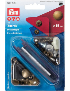 Scatola di 10 bottoni a pressione anorak in ottone con attrezzo 15 mm