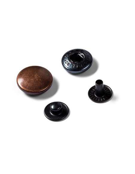 Scatola di 10 bottoni a pressione anorak Rame antico con attrezzo 15 mm