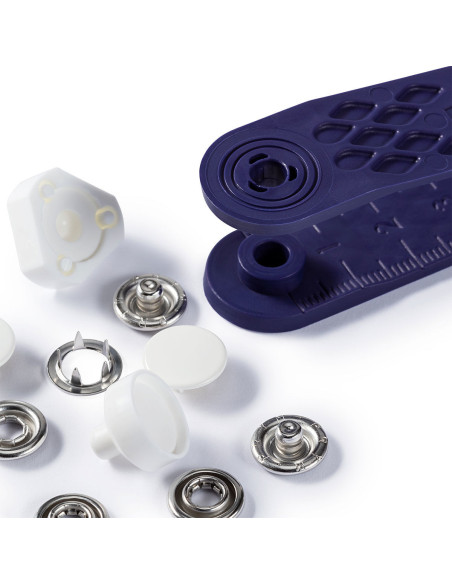 Scatola di 6 bottoni a pressione jersey bianchi con attrezzo 12 mm