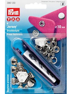 Scatola di 9 bottoni a pressione jersey Nichel con attrezzo 10 mm