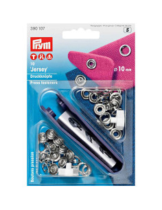 Scatola di 10 bottoni a pressione jersey Argento con attrezzo 10 mm