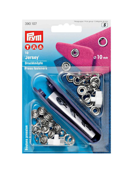 Scatola di 10 bottoni a pressione jersey Argento con attrezzo 10 mm