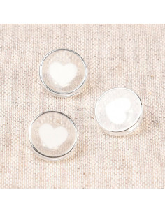 Pulsante trasparente a forma di cuore 11 mm - Bianco