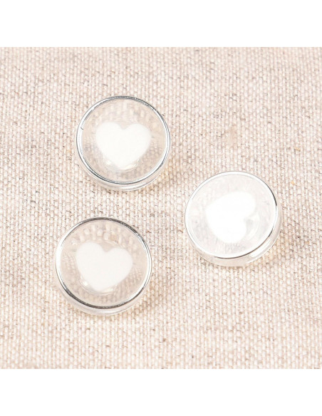 Pulsante trasparente a forma di cuore 11 mm - Bianco