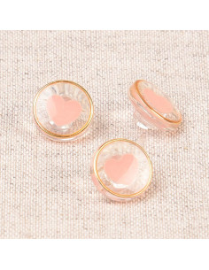 Pulsante trasparente a forma di cuore 11 mm - Rosa pastello