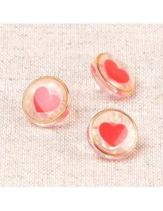 Pulsante trasparente a forma di cuore 11 mm - Rosso