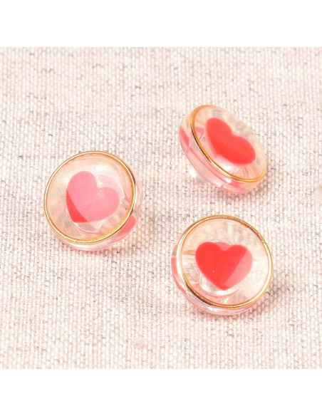 Pulsante trasparente a forma di cuore 11 mm - Rosso