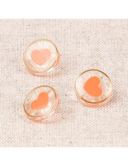 Pulsante trasparente a forma di cuore 11 mm - Arancione