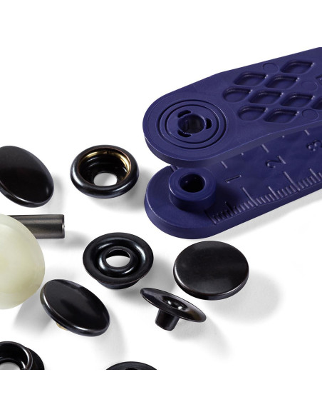 Scatola di 10 bottoni a pressione sport campeggio Nero con attrezzo 15 mm