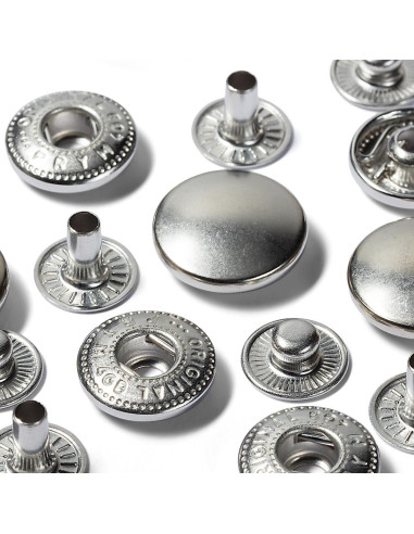 Ricarica di 10 bottoni a pressione anorak 15 mm Argento