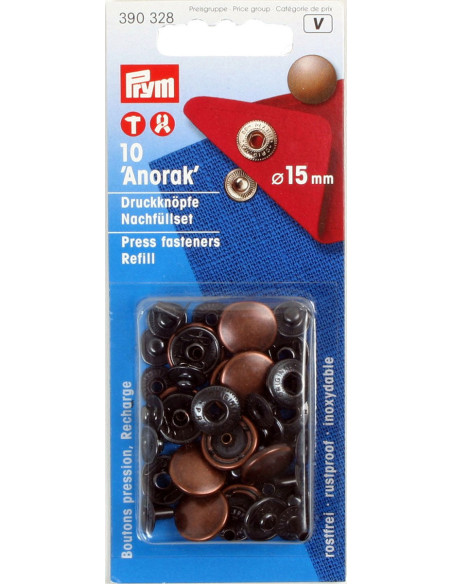 Ricarica di 10 bottoni a pressione anorak 15 mm Rame