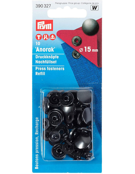 Ricarica di 10 bottoni a pressione anorak 15 mm Bruni