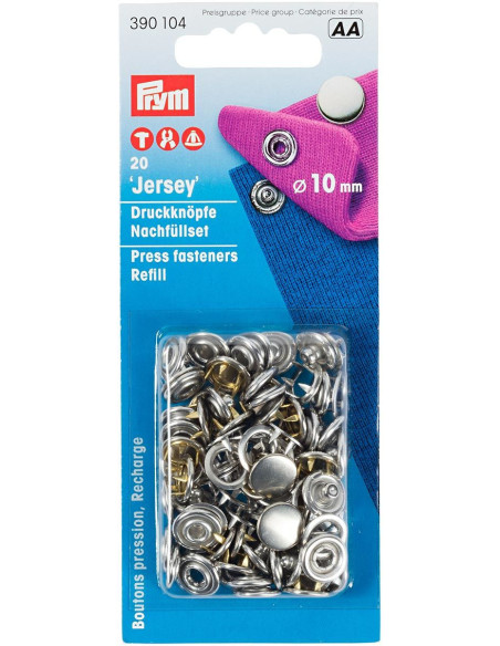Ricarica di 20 bottoni a pressione jersey 10 mm Nichel