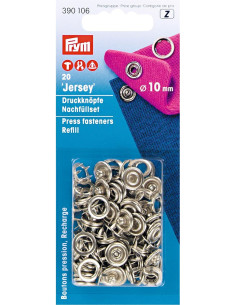 Ricarica di 20 bottoni a pressione jersey 10 mm Argento