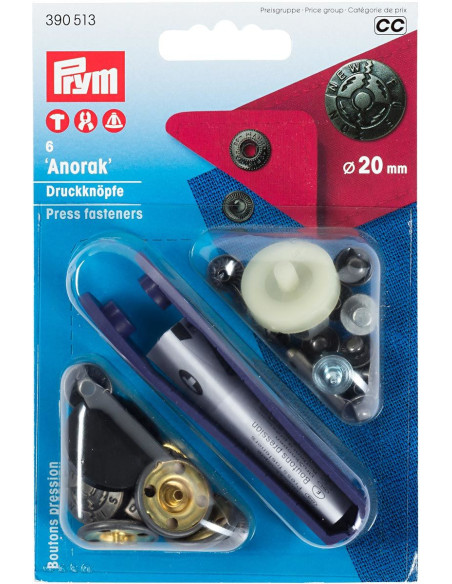 Scatola di 6 bottoni a pressione anorak Design con attrezzo 20 mm