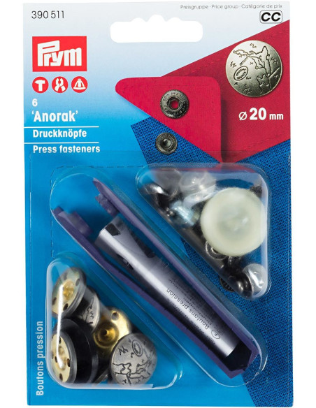 Scatola di 6 bottoni a pressione anorak Design con attrezzo 20 mm