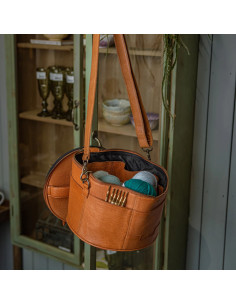 Borsa portaoggetti in pelle per ricamo e maglieria Muud Enturn - Whisky